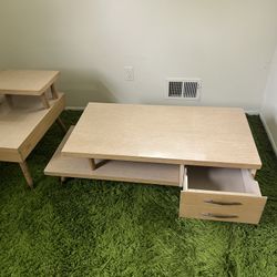MCM Mid Century Blonde Coffee Table & End Table 