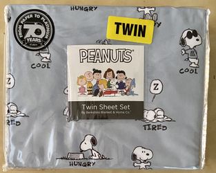 Peanuts 70th Anniversary SNOOPY & Woodstock White or GrayTwin Sheet 3-PC Set Berkshire