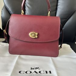 New coach parker leather deep red top handle satchel bag gold turnlock 