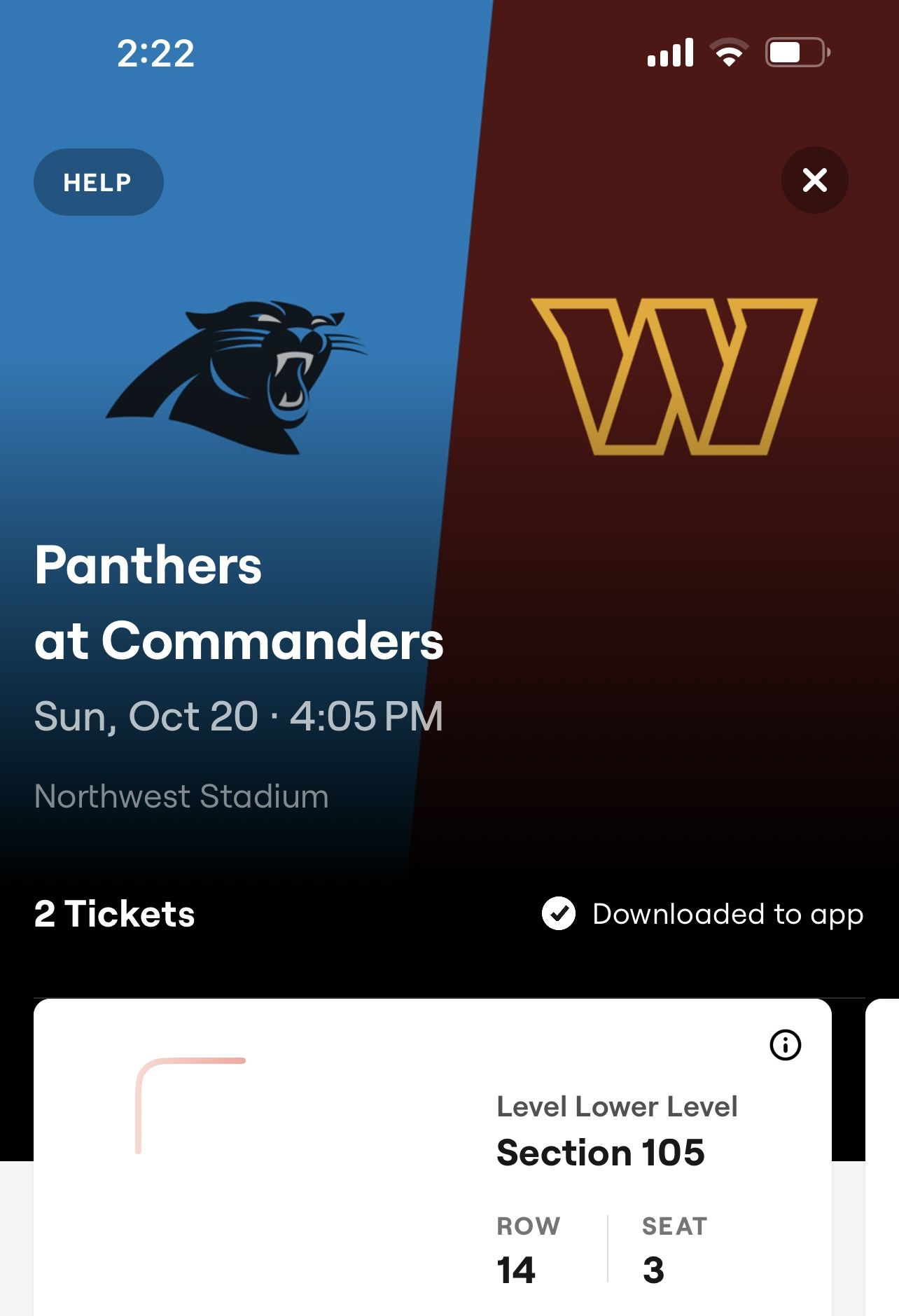 2. Commanders /panthers Tickets