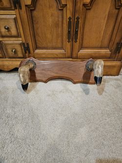 Vintage Real Deer Hoof Foot Leg Gun Coat Hat Rack on Wood 