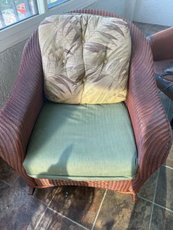 Two Wicker Patio Rockers and Cushions w free couch