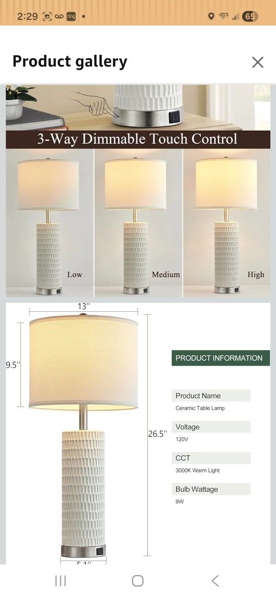 Reaketon Table Lamps for Living Room Set of 2, Ceramic Table Lamps for Bedroom, 20 Modern Lamps for Night Stands, White