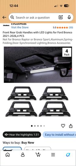 Front Rear Grab Handles with LED Lights for Ford Bronco 2021-2026, 4 PCS