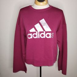 Adidas Womens Cropped Pullover Sweatshirt Wide Sleeve Maroon Size Small-EUC