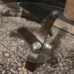 Allure Brown 34" Triangle Glass Top & Wood Base Coffee Table
