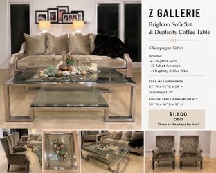 Z Gallerie -Brighton Sofa/couch set with Duplicity coffee table