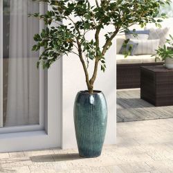 Ceramic Tall Planter, Large Plant Pots with Drainage Hole, Blue 23'' H ，PL2640-BL