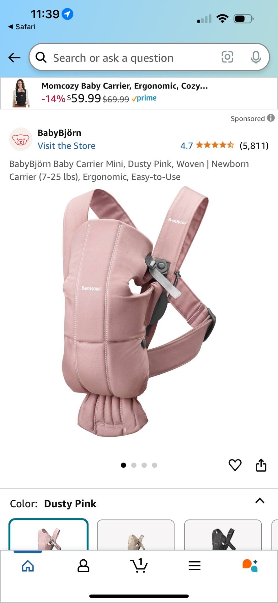 Baby Bjorn Baby Carrier Dusty Rose
