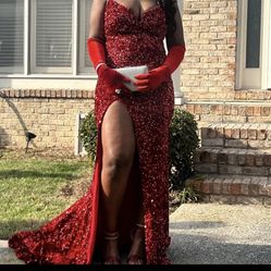 Red Sequins Prom Dress 