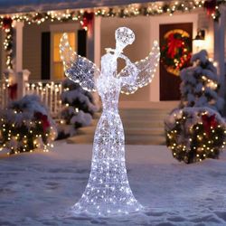 59 in. Angel Playing Trumpet Outdoor Christmas Decoration with Lights