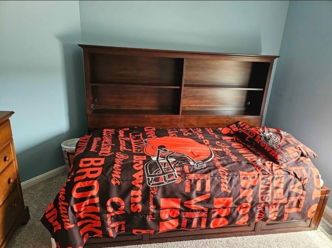 Twin Size Bed With Shelves And Drawers
