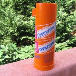 Ovaltine 1976 Montreal Olympics Thermos Bottle 10" Tall Glass Filler
