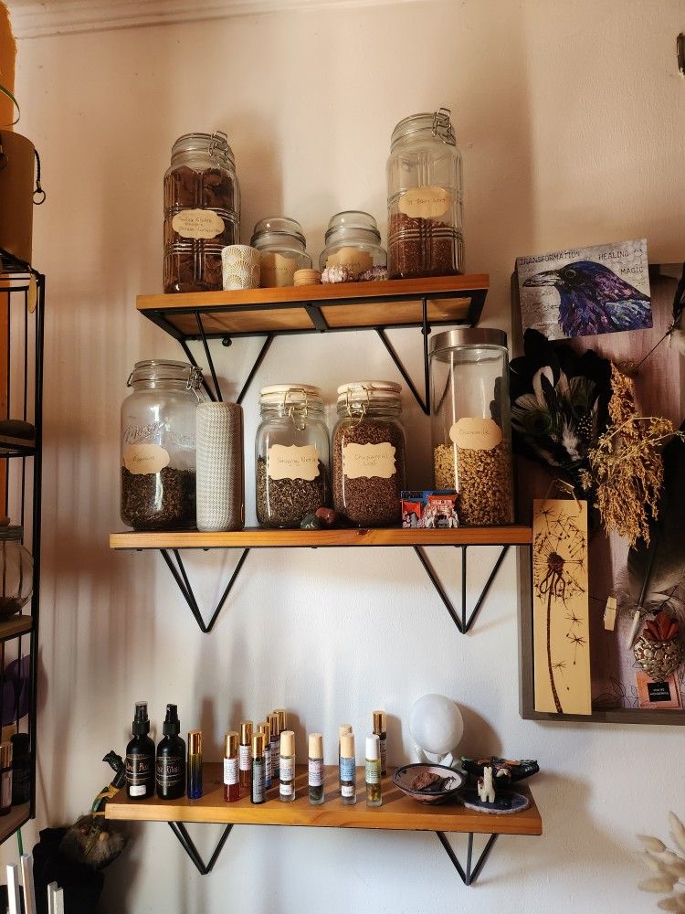Set Of 2 Wooden And Iron Shelves.