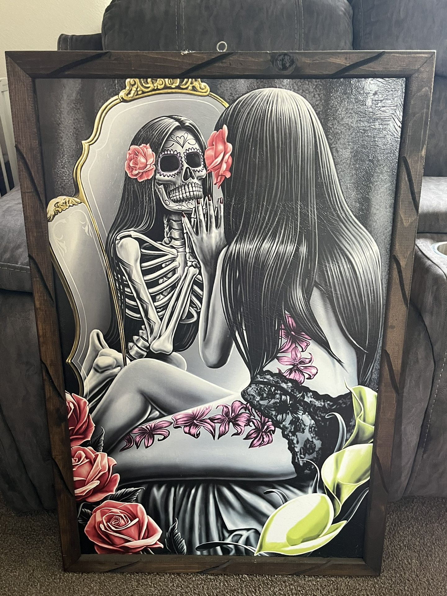 Arte Mexicano , Cuadro Pintura Mujer Sexy Calabera