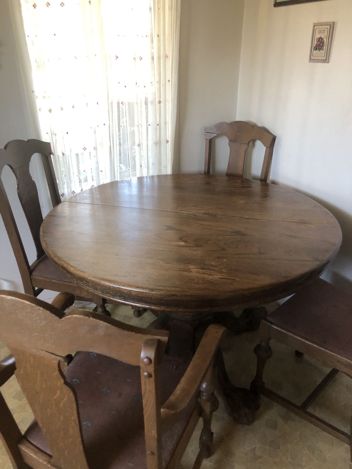 Antique Oak wood Claw Foot Table & Chairs