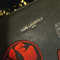 Karl Lagerfeld Love From Paris Patch Tote Bag Black Heart iconic purse large new