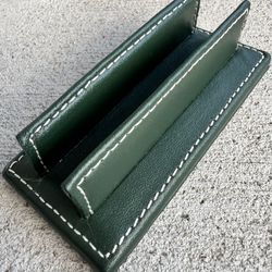 Coach Leather Business Card Holder – Green with White Stitching – Classic & Compact