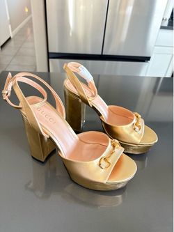 Gucci Horsebit Metallic Gold Platform Sandals