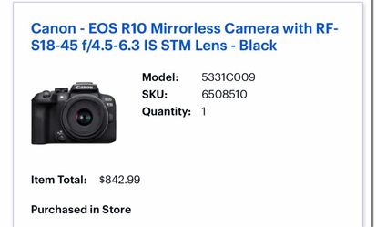Canon EOS R10 Mirroless Camera