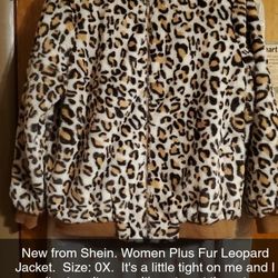 New. Shein Women Plus Leopard Fur Bomber Jacket. Size: 0x