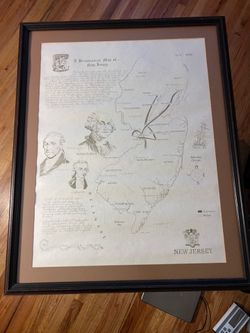 VINTAGE BICENTENNIAL FRAMED MAP OF NJ