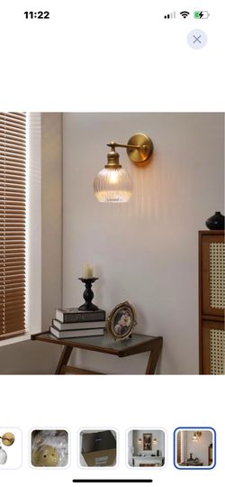 “New”Brass and ribbed glass w/vintage  shade wall sconce