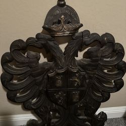 Vintage Hand Carved Wood Coat Of  Arms  - Double Eagle - Large 