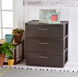 Sterilite 3 Drawer Wide Weave Plastic Storage Tower Home Organizer, Espresso, 1 Pack