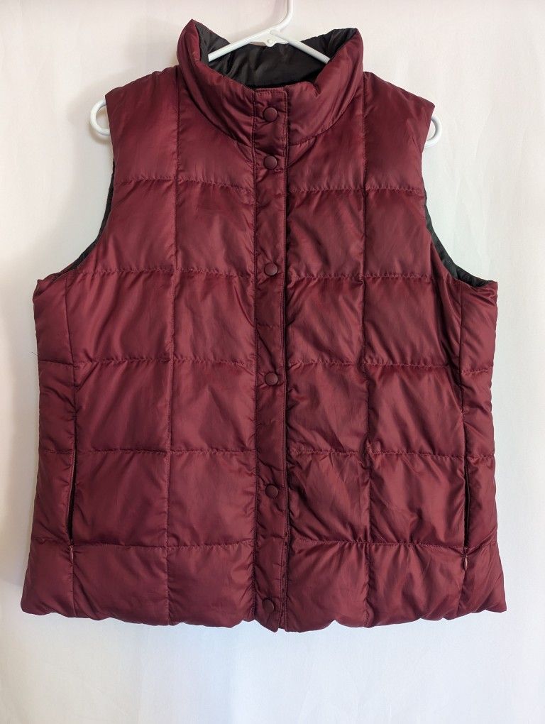 Sz Large Women Goose Down Vest Reversible LL Bean Micro Puffer Insulated Hiking Base Layer REI Columbia North Face Eddie Bauer Rab Big Agnes Patagonia