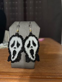 Ghost Fave Halloween Hand Beaded Earrings