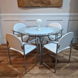 White Tempered Glass Dining Set~Table + 4 Chairs 