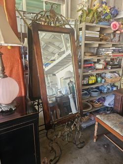 Rustic Metal Floor Mirror with Stand