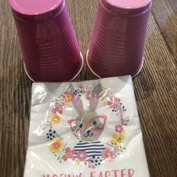 Easter Napkins and Pink Plastic Cups