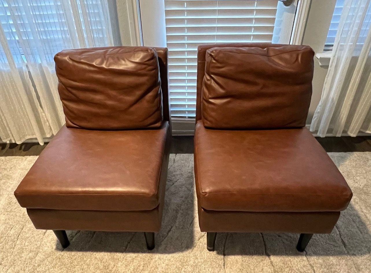 Gelbin Faux Leather Slipper Chair with Wood Legs Caramel Threshold