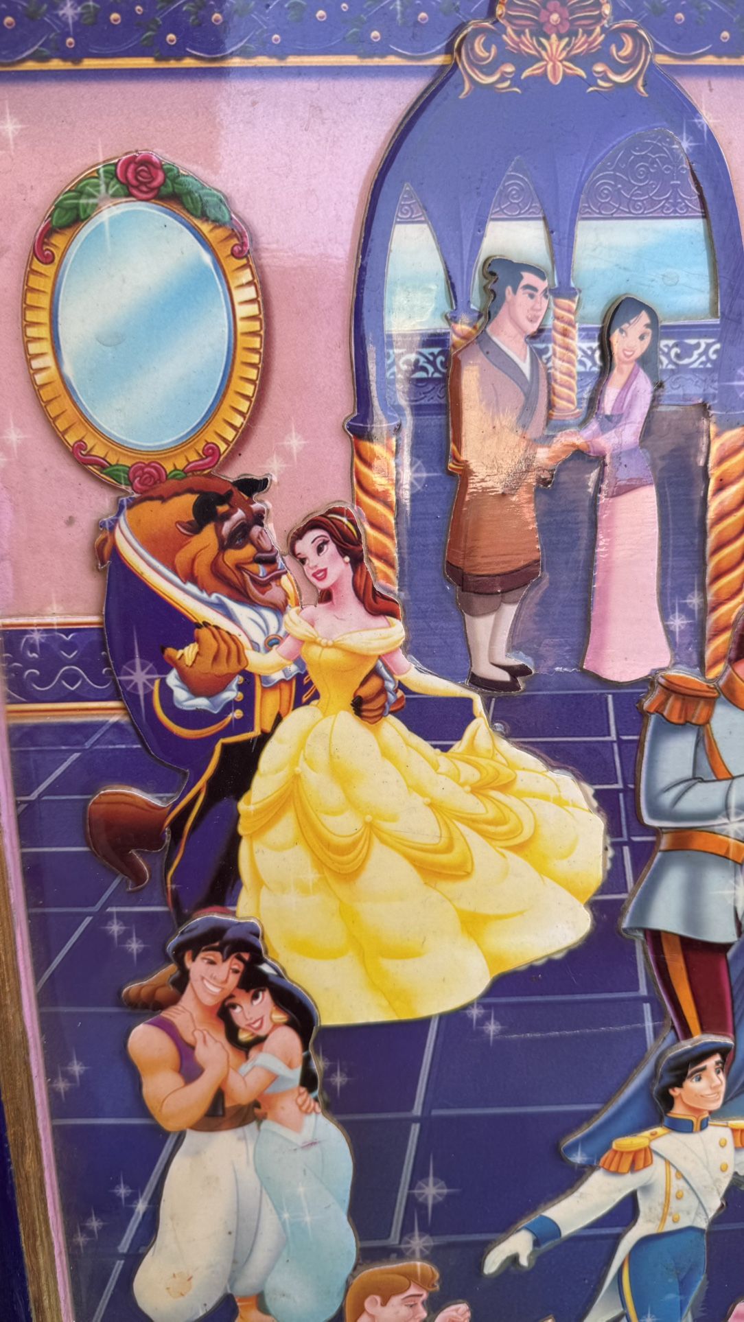 Unique & rare Disney princess & Prince picture over 3 feet tall 3D, Wood Back