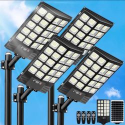 4 Pack Solar Street Lights Outdoor Waterproof, 100000LM Solar Powered Parking Lot Lights Large Street Light Dusk to Dawn with Motion Sensor, LED Flood