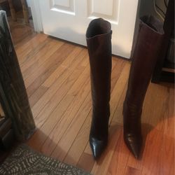Brown Lady’s Leather (upper)Boots, and balance man-made materials