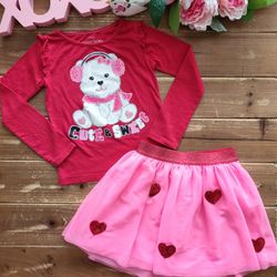 SIZE 5T-6X GIRLS 2-PIECE OUTFIT RED LIGHTWEIGHT LONG-SLEEVE W/CUTE POLAR BEAR 