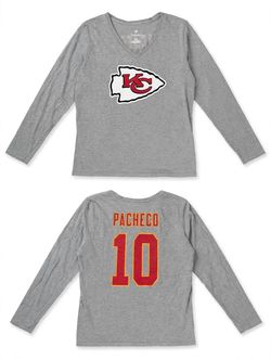 Fanatics Chiefs Pacheco 10 Shirt Womens L Gray KC Long Sleeve V-Neck Heather