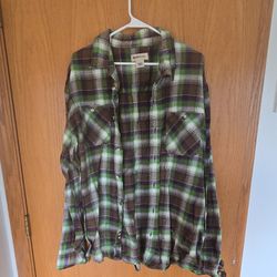Ruff Hewn Men's Plaid Flannel Cotton Button-Up Shirt Green Brown Purple L