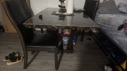 Dark Marble Top Dining Table with Chairs