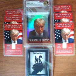 8 Pc Donald Trump Mugshot Silver Bullion Bar Cards + 2 Trading Cards 