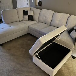 Light Grey White Sectional Sofa Set W/ Ottoman (Left Chaise) 👍FREE FINANCING AVAILABLE 👉 0️⃣ DOWN PAYMENT ❗NO CREDIT CHECK❗ 