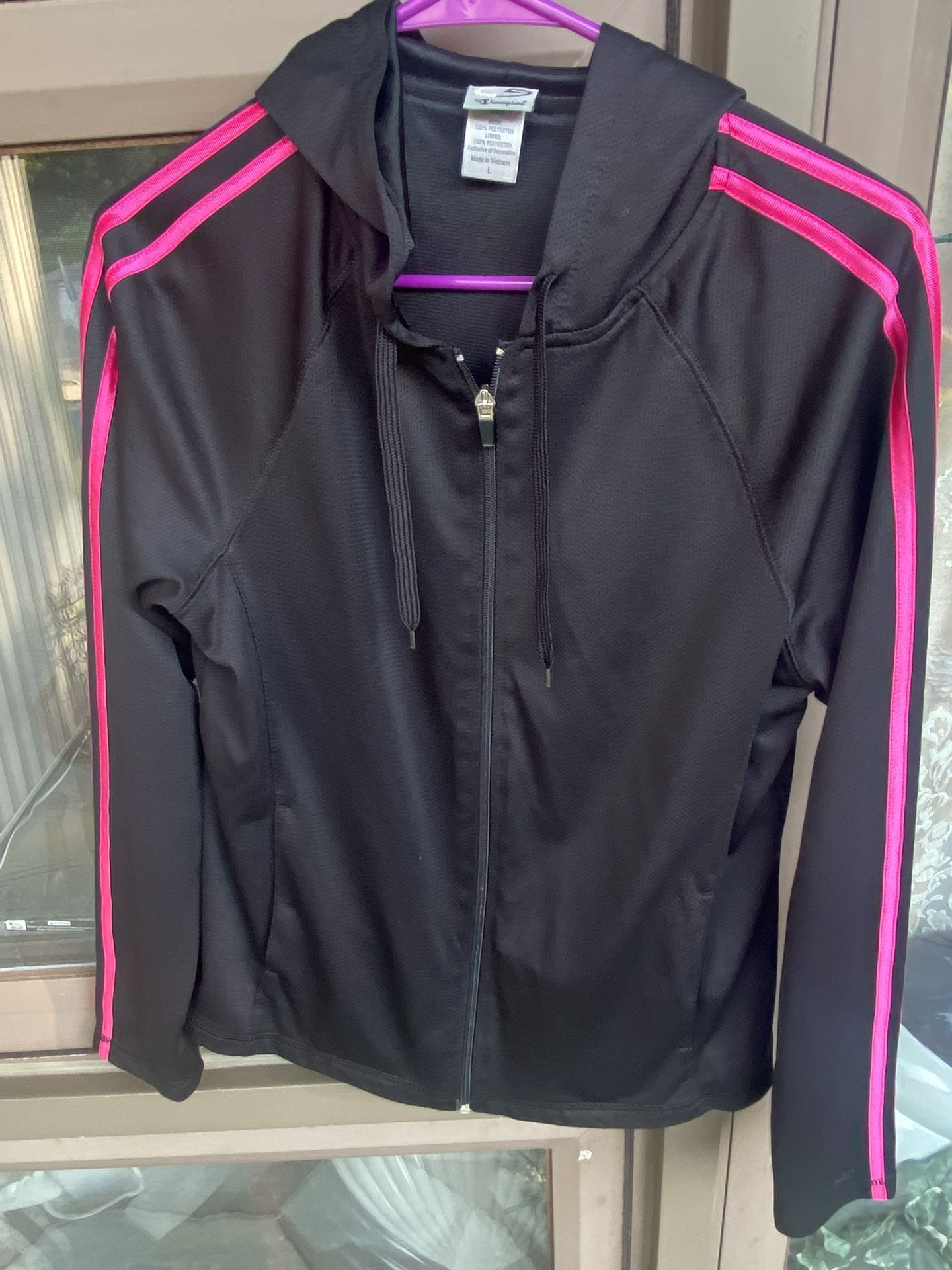 Champions Black / Pink zip up the front hoodie sz lg long sleeve jacket