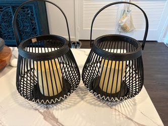 Black Wicker Candle Lanterns Set of 2