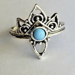TURQUOISE BEZEL SET  SILVER LACE ROYAL TITANIUM FOREVER WEAR NEW SIZE 6 RING 