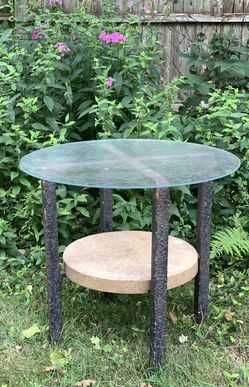 VTG Garden/Tea Table Industrial Metal-Glass-Stone Outdoor