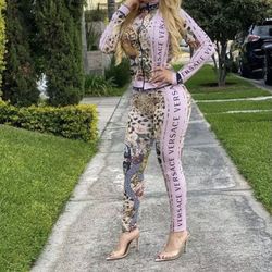 Pink Floral Accent / Leopard Print Jogger