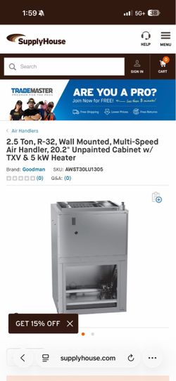 2.5 Ton, R-32, Wall Mounted, Multi-Speed Air Handler, 20.2" Unpainted Cabinet w/ TXV & 5 kW Heater